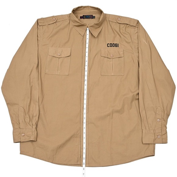 Vintage Coogi Shirt 3XL‎ Mens Military Button Up Back Logo Khaki Y2K Rare - Picture 3 of 12